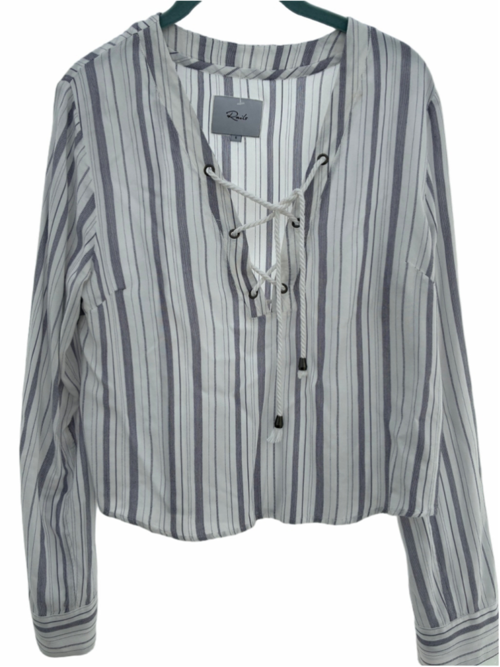 Women's Rails White & Gray stripped Lace-Up Blouse S